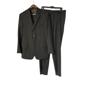 Pronto Uomo Men's sz 40L 34 x 33 Black 100% Wool Suit
